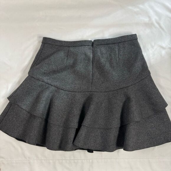 J Crew Flounce Mini Skirt Wool Size 6 Grey Tiered Ruffle Y2K Preppy Neutral - Picture 6 of 6
